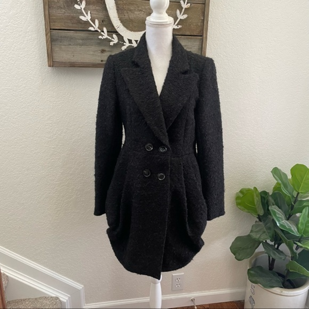 Nanette Lepore gray boucle wool pea coat ladies size 10